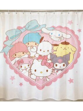 Kawaii Cartoon Characters Heart Shower Curtain 59" × 71" with 12 Hooks Included